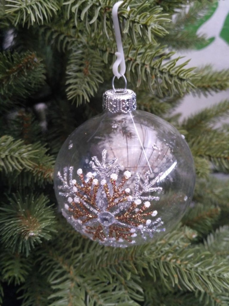 Шар елочный стекл. "Снежинка" прозрачный 8см